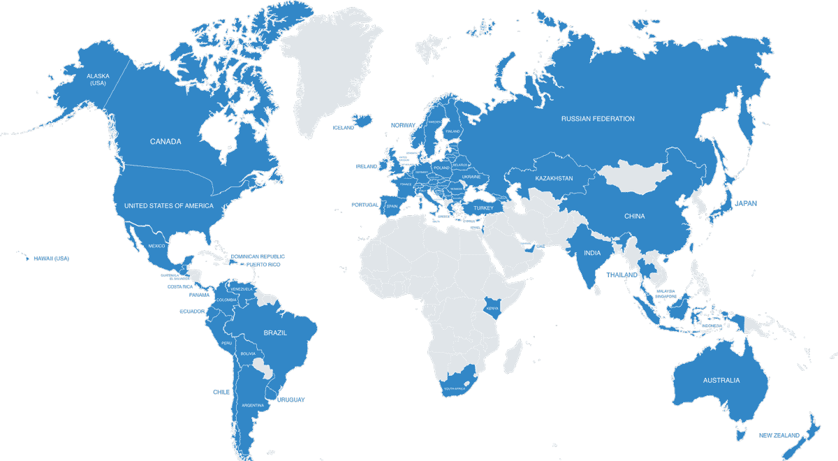 کشورهای ارائه شماره تلفن مجازی در نقشه جهان